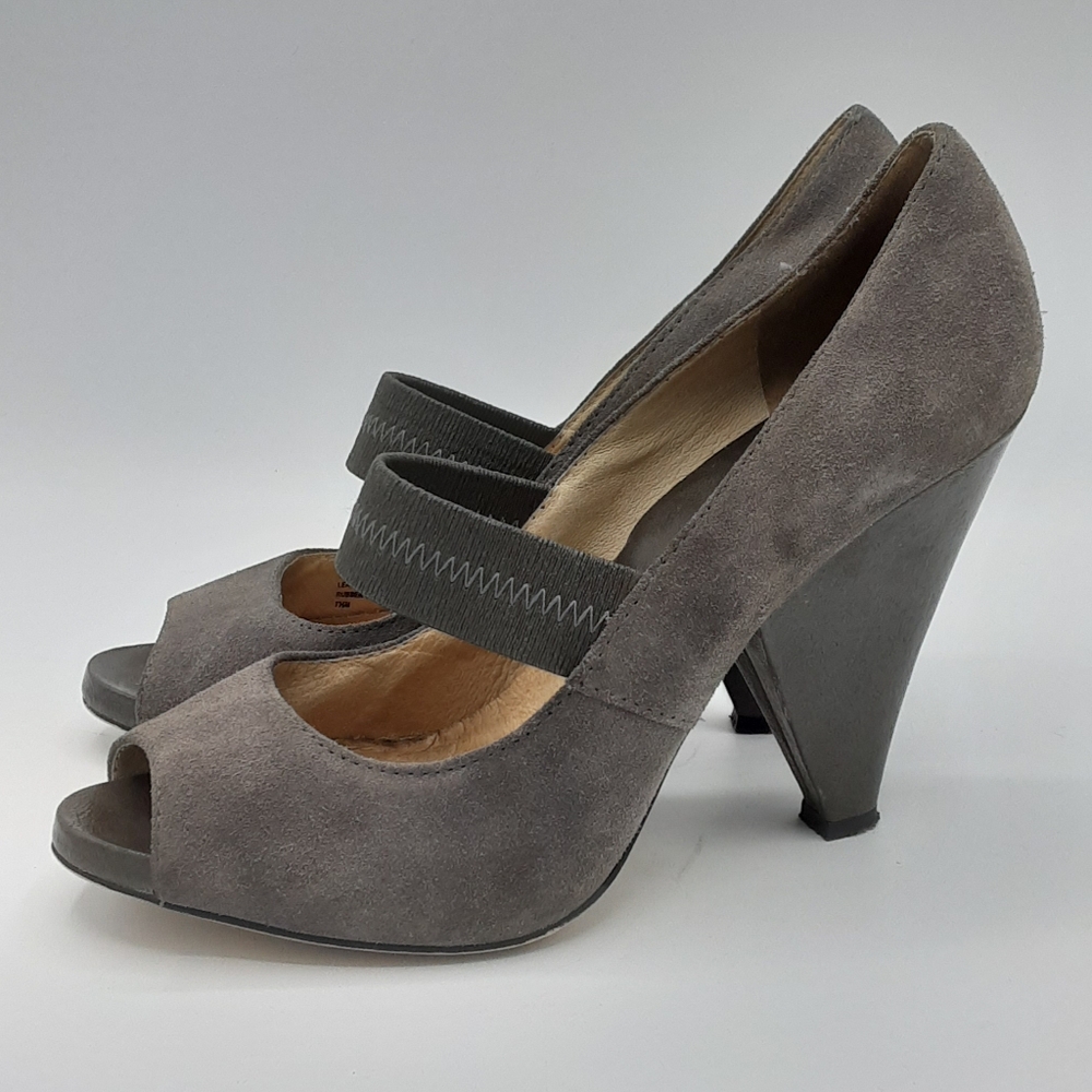 Michael Michael Kors Mary Jane Gray Suede Peep-Toe Heels.